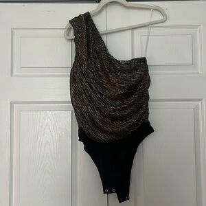 One shoulder metallic top